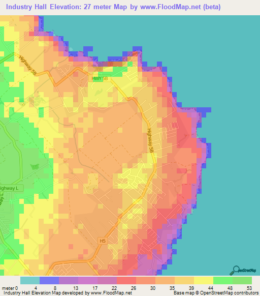 Industry Hall,Barbados Elevation Map