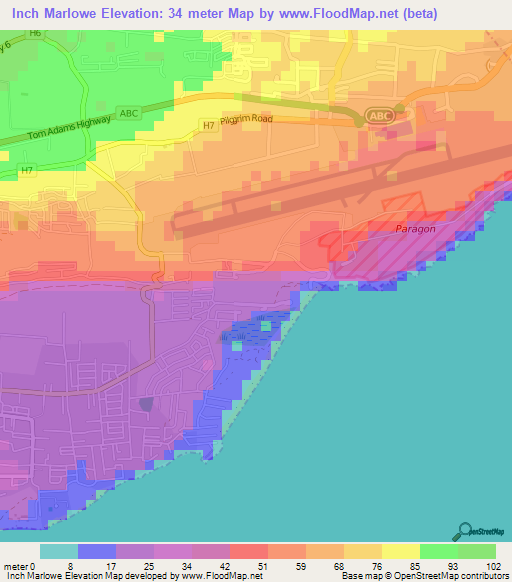 Inch Marlowe,Barbados Elevation Map