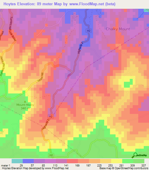 Hoytes,Barbados Elevation Map