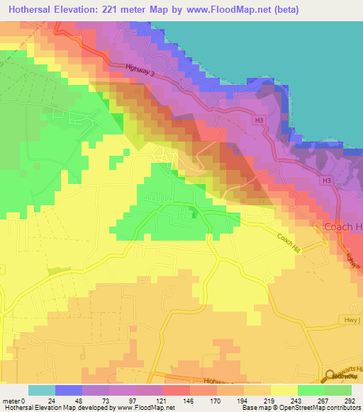 Hothersal,Barbados Elevation Map