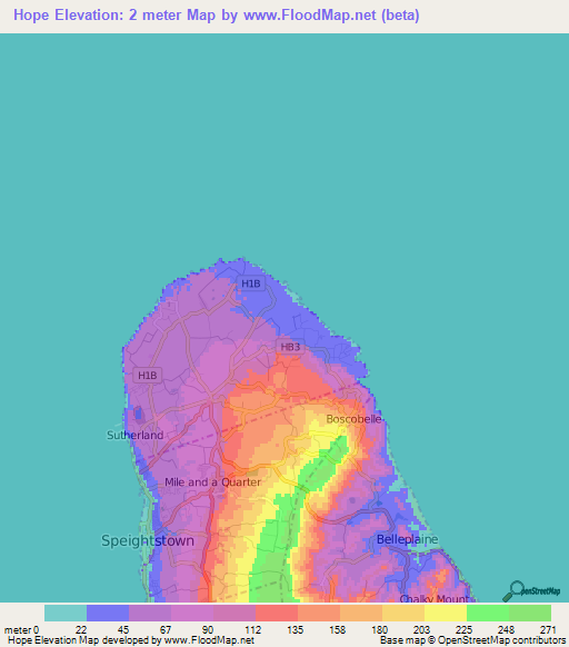 Hope,Barbados Elevation Map