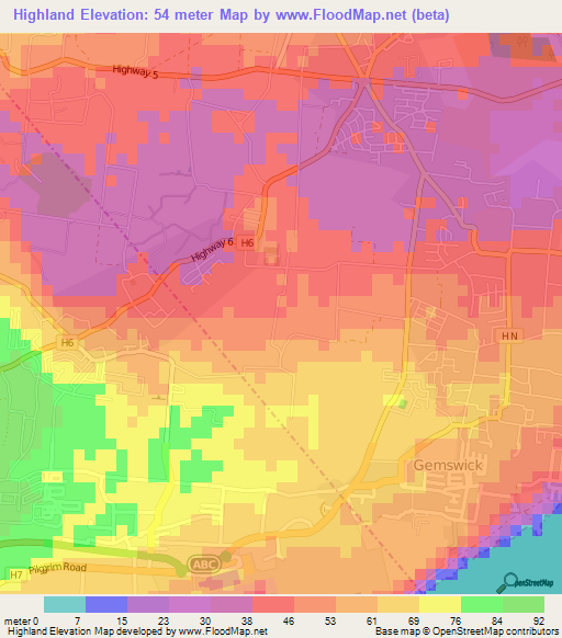 Highland,Barbados Elevation Map