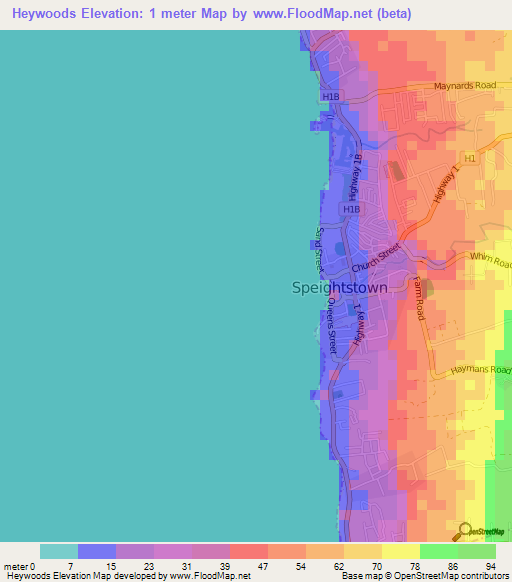 Heywoods,Barbados Elevation Map