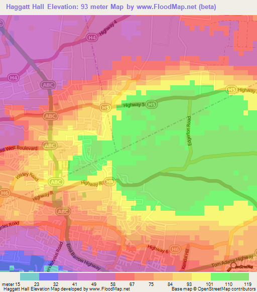 Haggatt Hall,Barbados Elevation Map