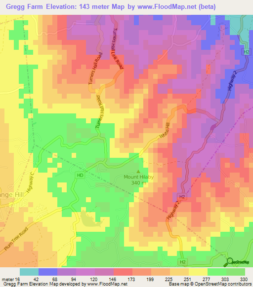 Gregg Farm,Barbados Elevation Map