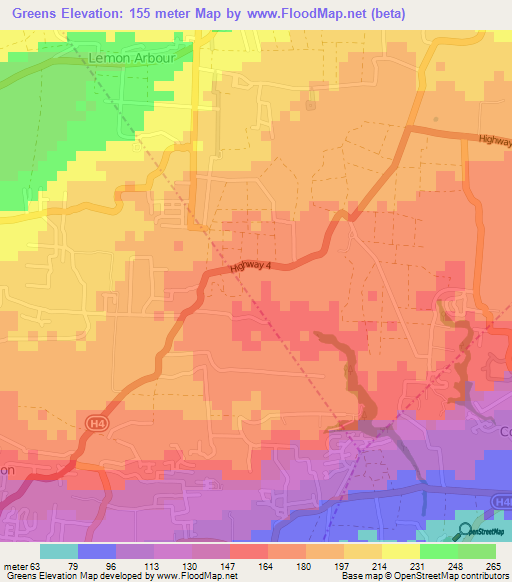 Greens,Barbados Elevation Map