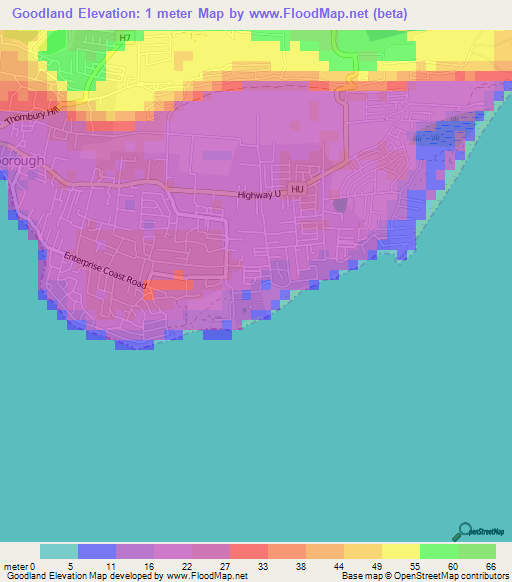 Goodland,Barbados Elevation Map