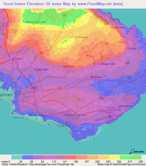 Good Intene,Barbados Elevation Map