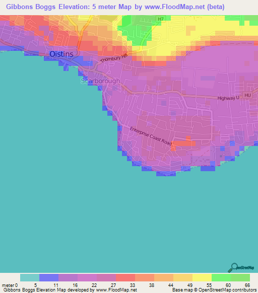 Gibbons Boggs,Barbados Elevation Map