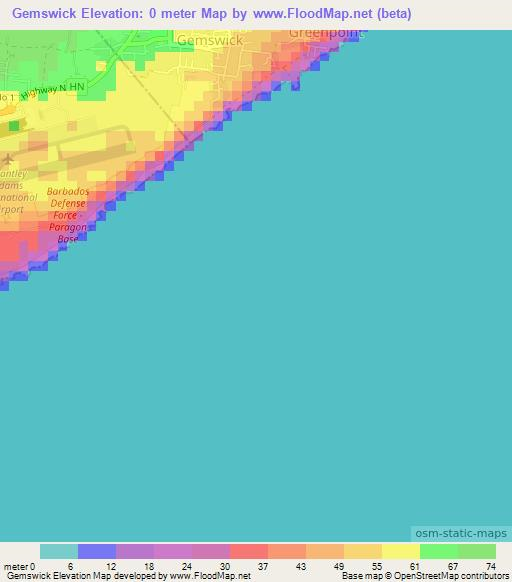 Gemswick,Barbados Elevation Map