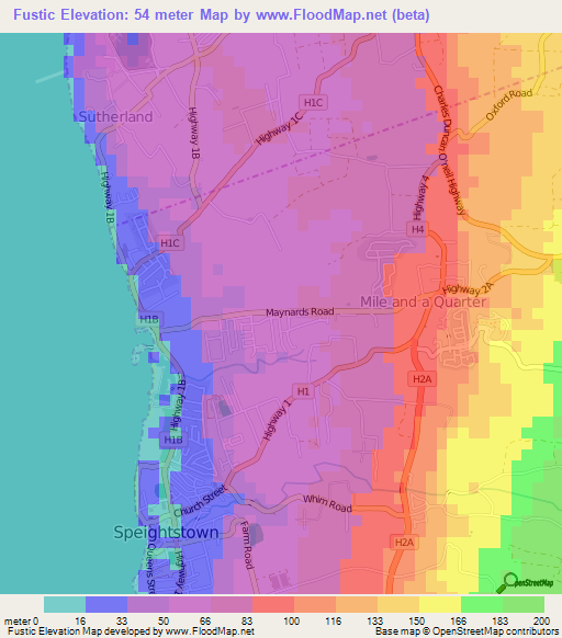 Fustic,Barbados Elevation Map