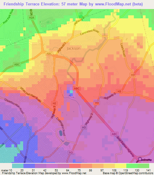 Friendship Terrace,Barbados Elevation Map