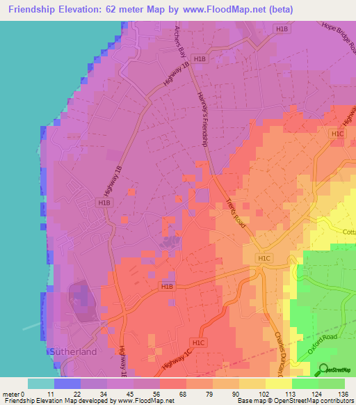 Friendship,Barbados Elevation Map