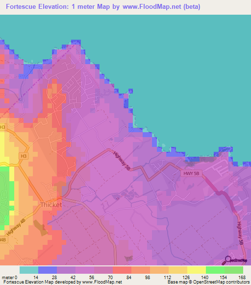 Fortescue,Barbados Elevation Map