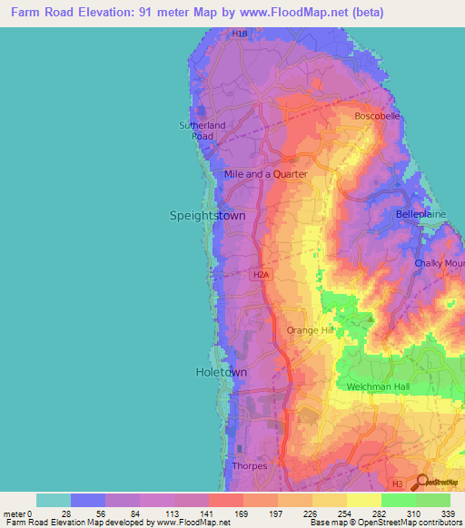 Farm Road,Barbados Elevation Map