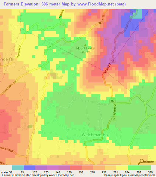 Farmers,Barbados Elevation Map