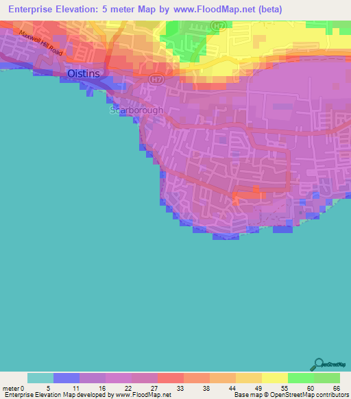 Enterprise,Barbados Elevation Map