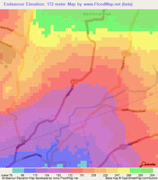 Endeavour,Barbados Elevation Map