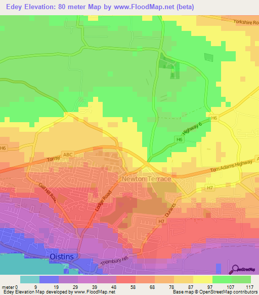 Edey,Barbados Elevation Map