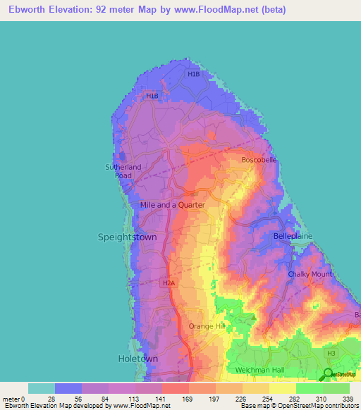 Ebworth,Barbados Elevation Map
