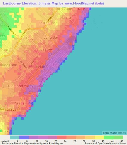 Eastbourne,Barbados Elevation Map