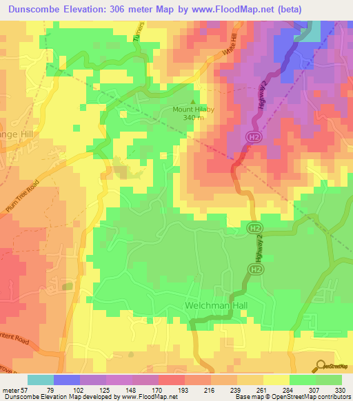 Dunscombe,Barbados Elevation Map