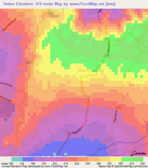 Dukes,Barbados Elevation Map