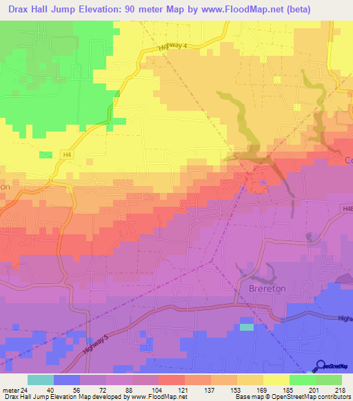 Drax Hall Jump,Barbados Elevation Map