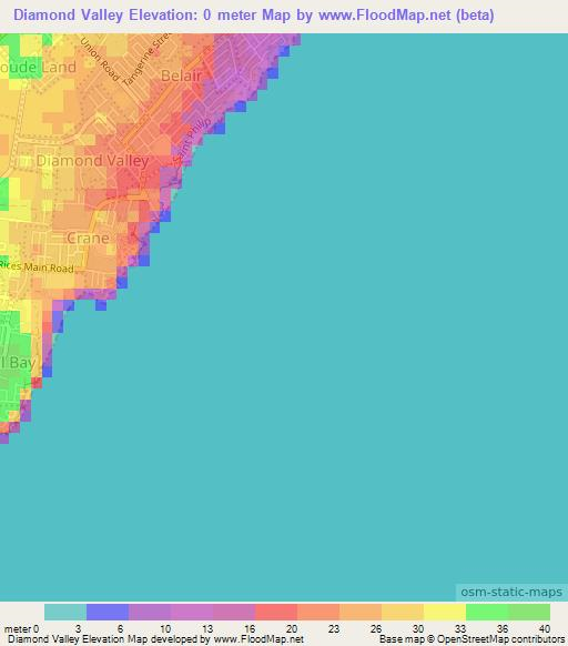 Diamond Valley,Barbados Elevation Map