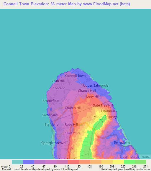 Connell Town,Barbados Elevation Map