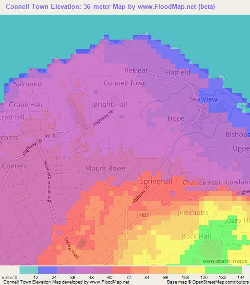 Connell Town,Barbados Elevation Map