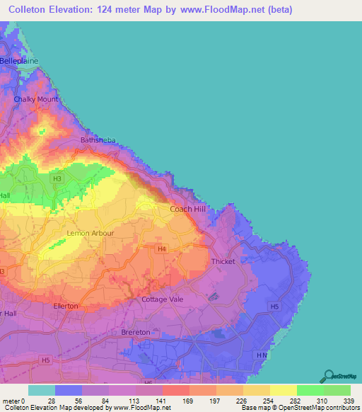 Colleton,Barbados Elevation Map