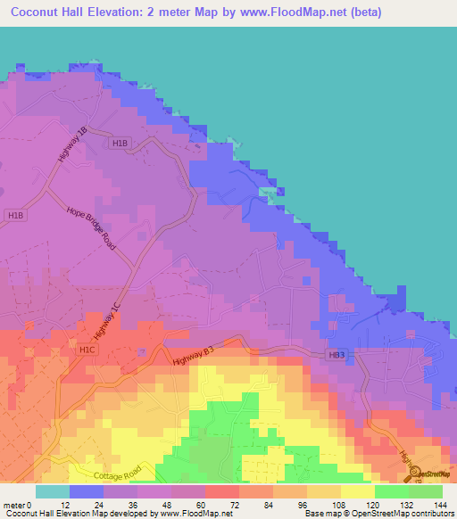 Coconut Hall,Barbados Elevation Map