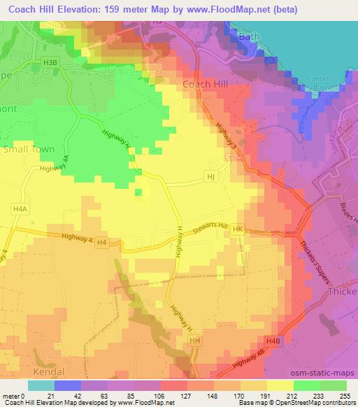 Coach Hill,Barbados Elevation Map