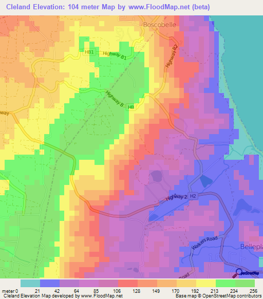 Cleland,Barbados Elevation Map