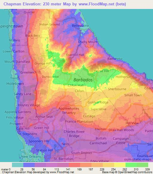 Chapman,Barbados Elevation Map