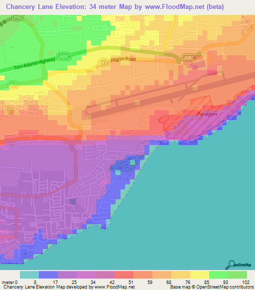 Chancery Lane,Barbados Elevation Map