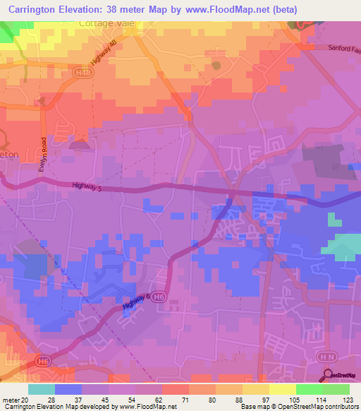 Carrington,Barbados Elevation Map