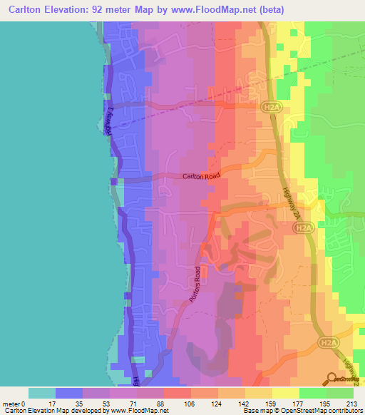 Carlton,Barbados Elevation Map