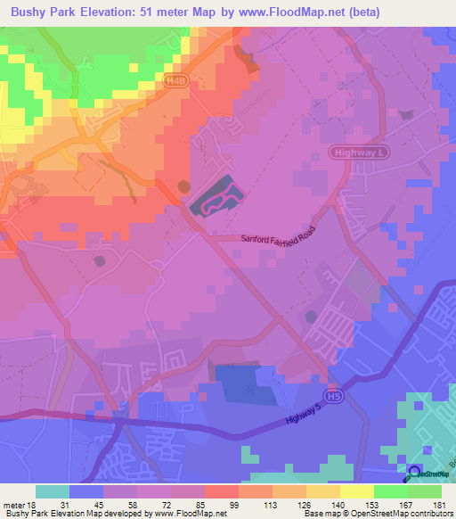 Bushy Park,Barbados Elevation Map