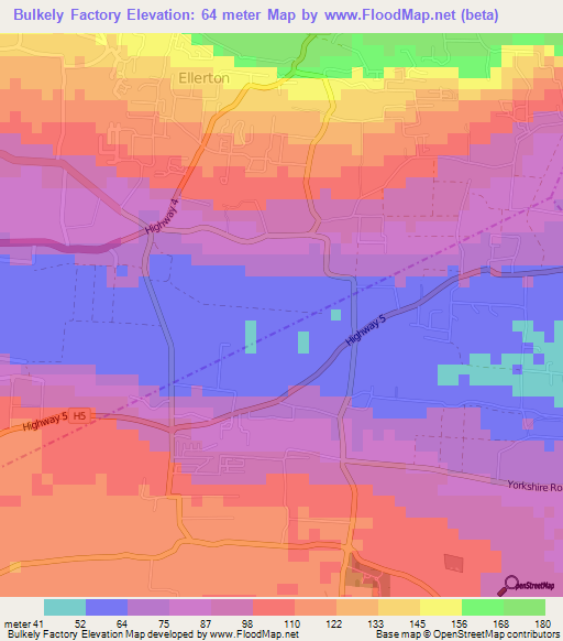 Bulkely Factory,Barbados Elevation Map