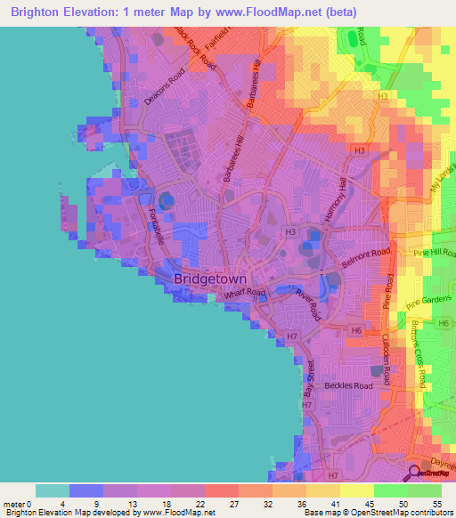 Brighton,Barbados Elevation Map