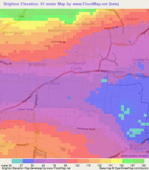 Brighton,Barbados Elevation Map