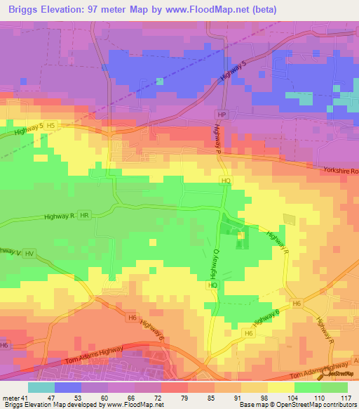 Briggs,Barbados Elevation Map