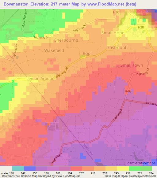 Bowmanston,Barbados Elevation Map