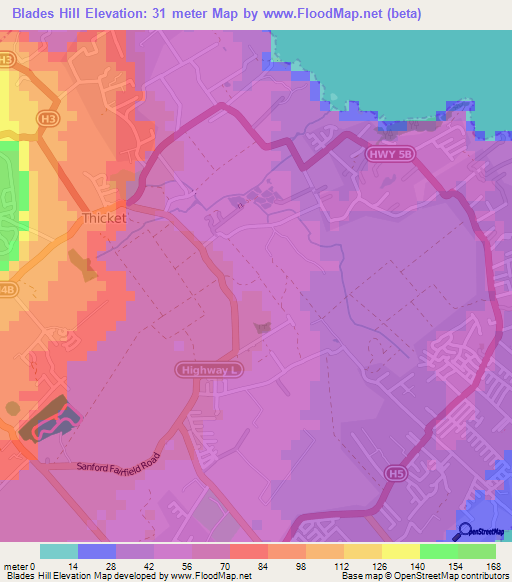 Blades Hill,Barbados Elevation Map
