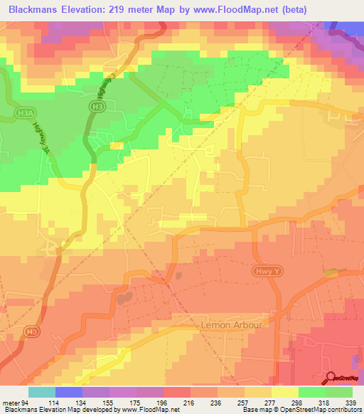 Blackmans,Barbados Elevation Map