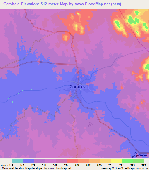 Gambela,Ethiopia Elevation Map