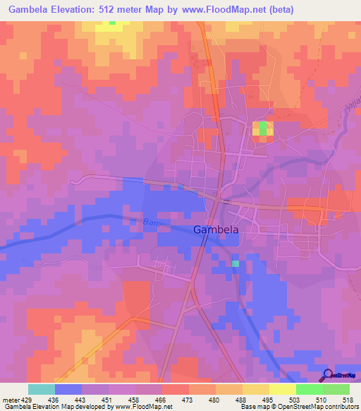 Gambela,Ethiopia Elevation Map