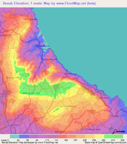 Benab,Barbados Elevation Map